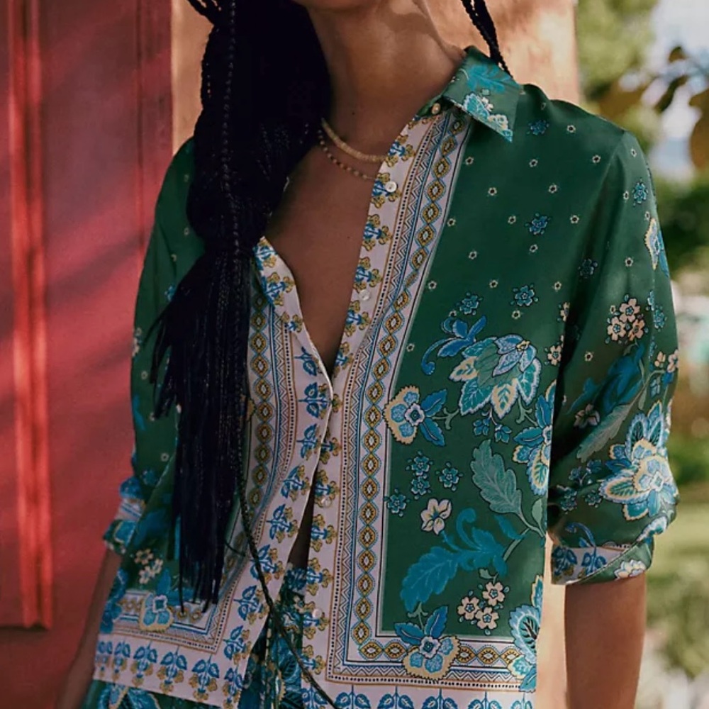 Maeve Green Floral Blouse by Anthropologie